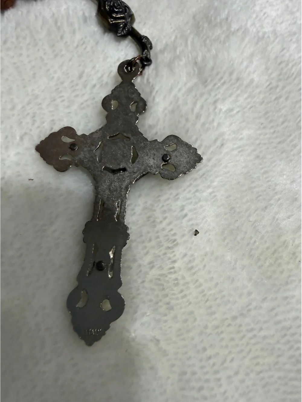 Set of 2 vintage rosaries wood and silver pleated St. Benedict wood bracelet